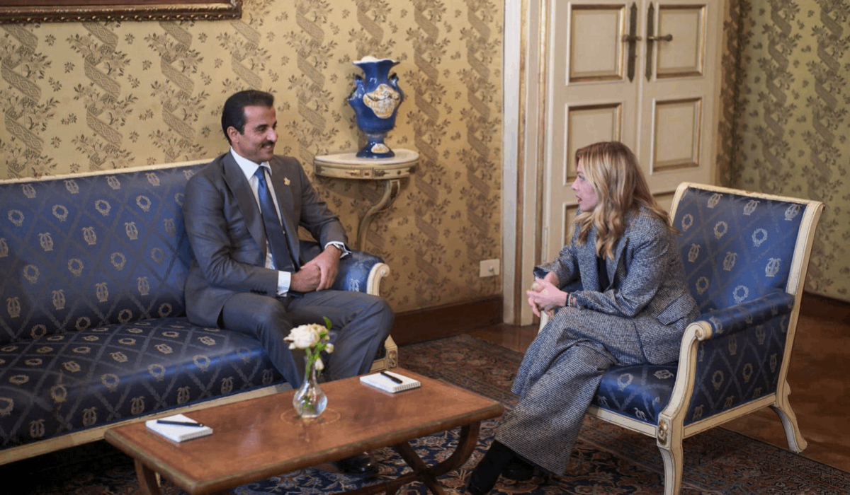 Sheikh Tamim bin Hamad Al-Thani with Giorgia Meloni